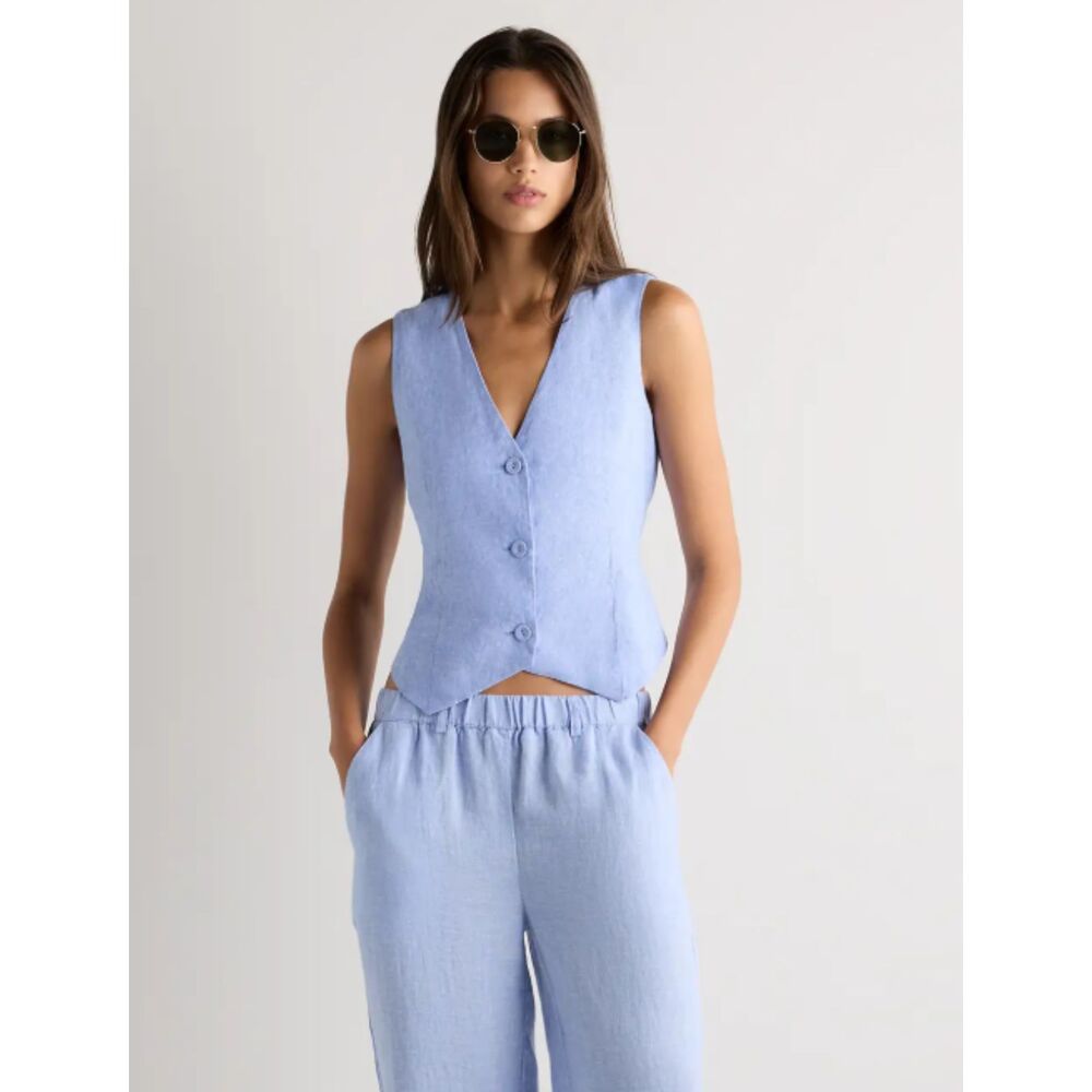 Quince NWT 100% European Linen Vest French Blue Size S